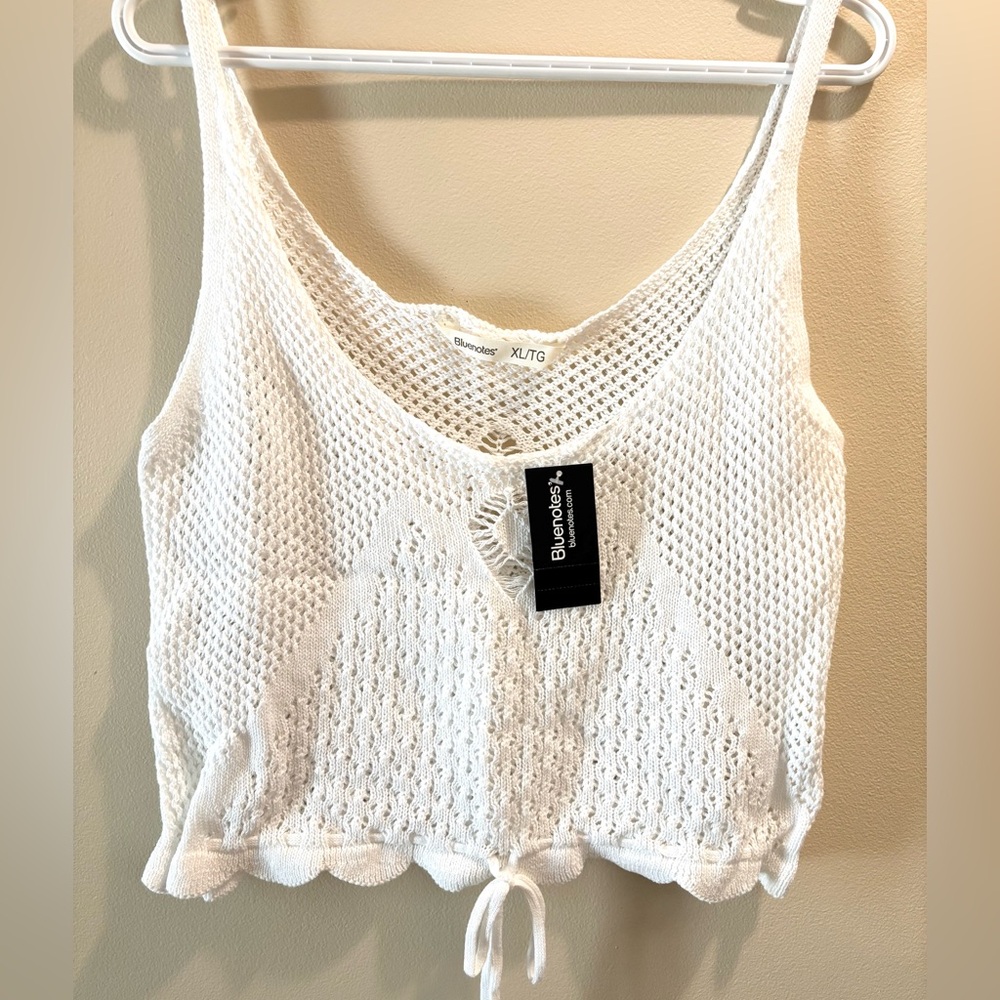 🆕 NEW Bluenotes Knit White Cropped Tie Front Tank Top - XL